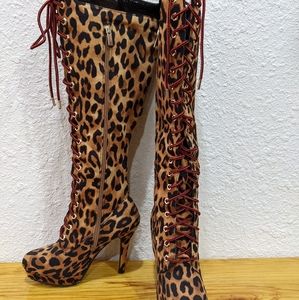 Leopard knee high boots
